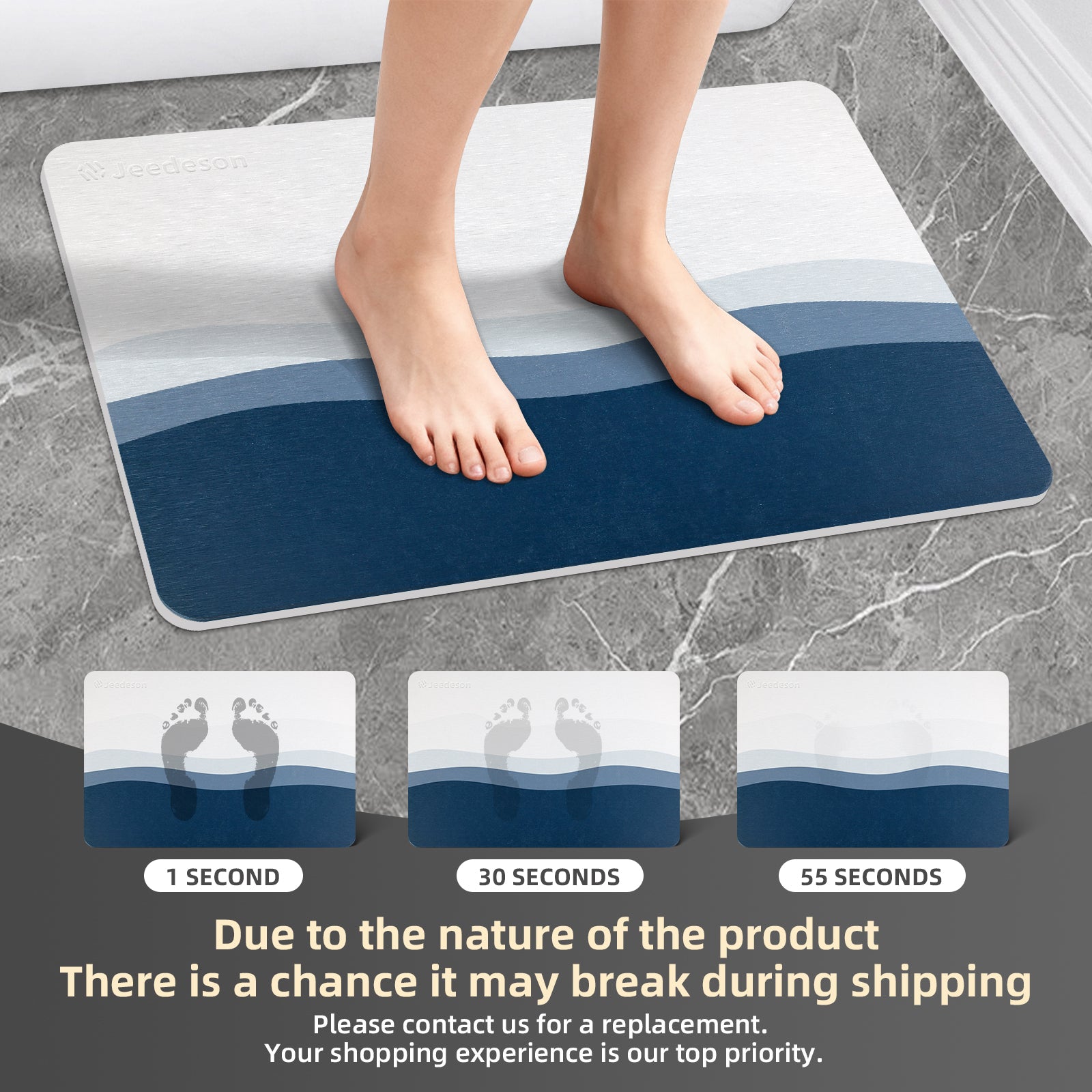 Diatomaceous Earth Stone Bath Mat - Quick Dry, Non-Slip, All-Season Use 15.35 In. X 23.62 In.