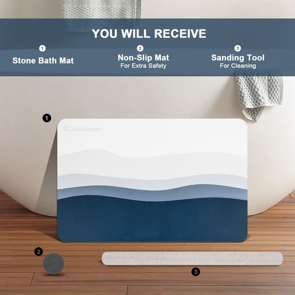 Diatomaceous Earth Stone Bath Mat - Quick Dry, Non-Slip, All-Season Use 15.35 In. X 23.62 In.