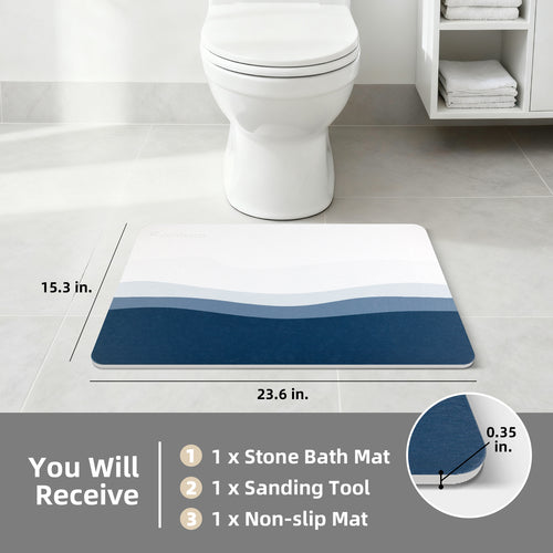 Diatomaceous Earth Stone Bath Mat - Quick Dry, Non-Slip, All-Season Use 15.35 In. X 23.62 In.